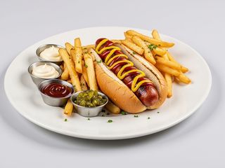 Hot dog con patatine e salse