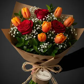 orange tulips e red roses