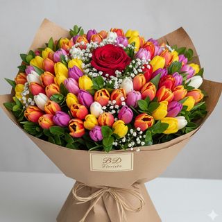 Tulipani misti e rosa rossa Deluxe