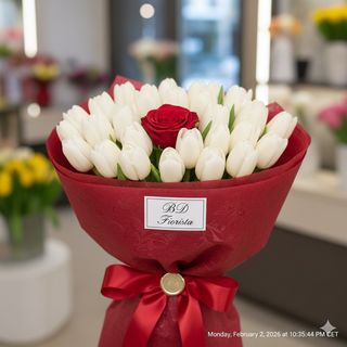 Tulipani bianchi e rosa rossa Wow