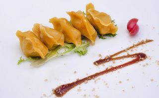 Ravioli con Gamberi e castagne alla Griglia 