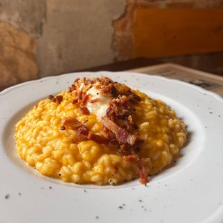 Risotto alla Zucca, Gorgonzola e Guanciale croccante