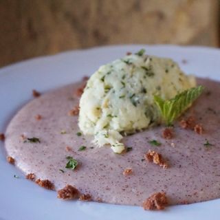 Polenta Morbida di Riso Rosso Rosetta con Baccalà Mantecato
