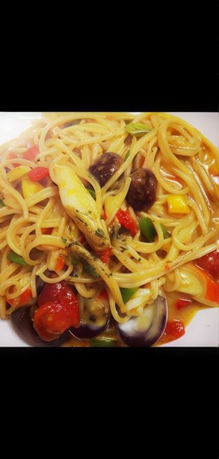 56. Spaghetti con frutti di mare con salsa curry
