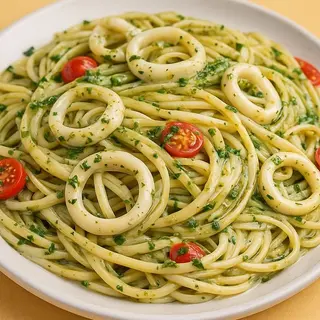 LINGUINE CALAMARI E PESTO