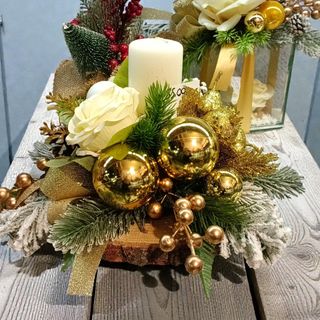 ampolla vetro centrotavola natalizio oro moccolo bianco