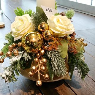 composizione natalizia oro in ampolla vetro moccolo bianco