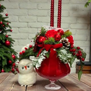 composizione in alzatina vetro natalizia artificiale