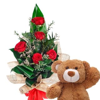 7 rose rosse con peluche