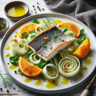 Tagliata di spigola con insalata di finocchi e arance