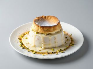 Soufflé al cioccolato bianco ripieno di pistacchio