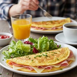 omelette con prosciutto+ formaggio + insalata- tot. 330 kcal