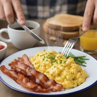 Uova strapazzate + bacon 380 kcal