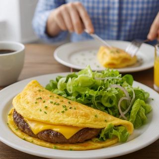 omelette con hambuger di pollo + formaggio- 410 kcal