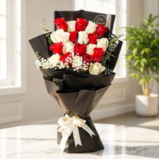 Classic Red & White Rose Bouquet