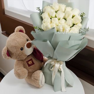 Rose Bianche Bouquet & Teddy