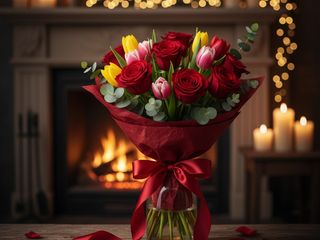 Red roses with tulips
