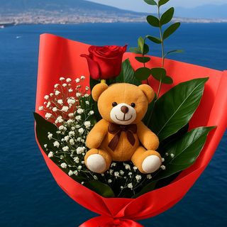 Rosa rossa con orsetto  d'amore