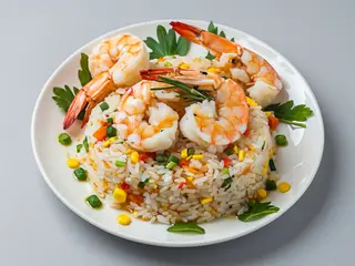 Riso alla piastra con misto di mare