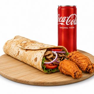 Piadina kebab+ Lattina Coca-Cola+2pz Alette di pollo