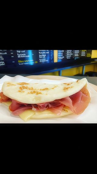 Piada con crudo e formaggio edamer