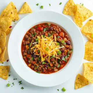 Chili con carne servito con nachos
