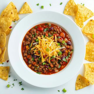 Chili con carne servito con nachos