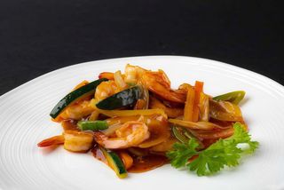 255. Gamberi con funghi bambu