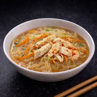 217 Spagheti di soia in succo con pollo piccante e verdure miste