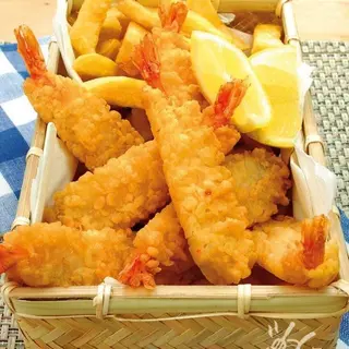 Fish and chips con gamberi