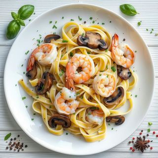 Tagliatelle gamberi e funghi