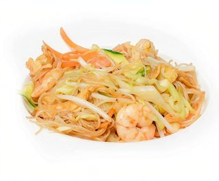 168. Spaghetti di riso con gamberi