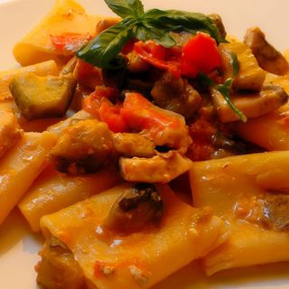 Paccheri melanzane e pesce spada - a porzione