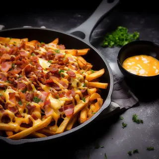 Patatine salsa cheddar e bacon