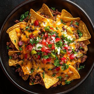 Nachos cheddar con chily di carne