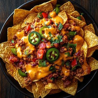 Nachos cheddar con chily di carne e jalapenos