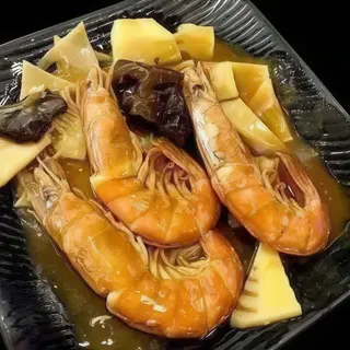 47. Gamberoni con funghi e ba