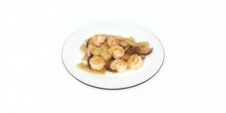 Gamberi con bambù e funghi
