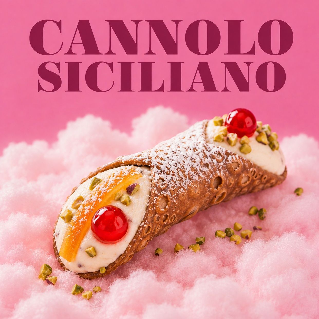 Cannolo siciliano con ricotta, pistacchio e ciliegia candita