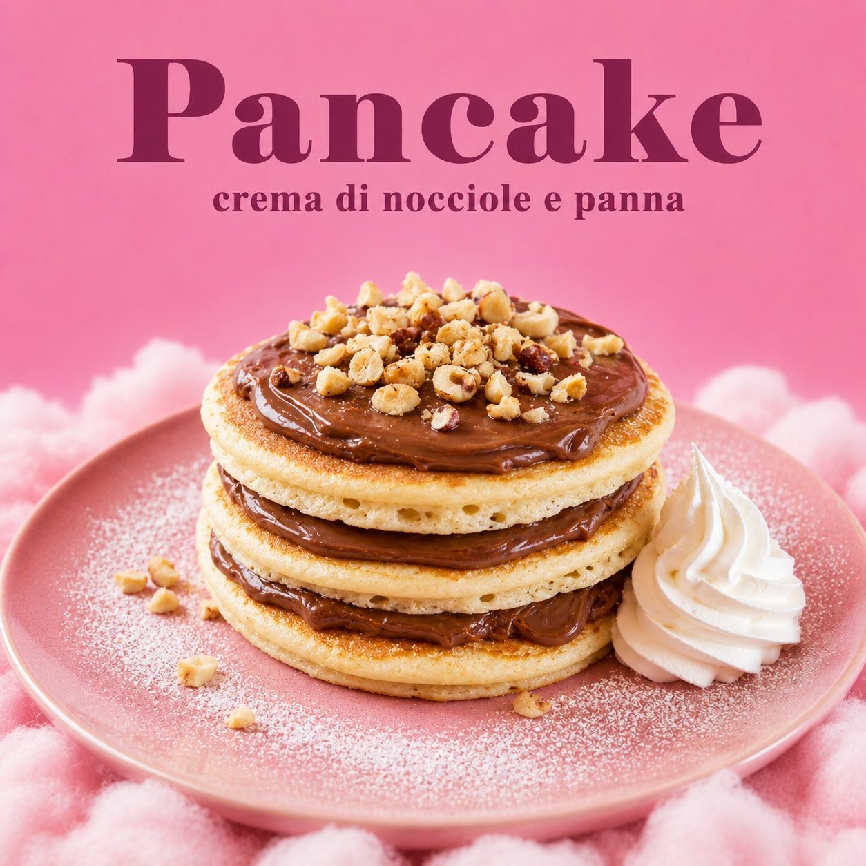 Pancake con crema di nocciole e panna