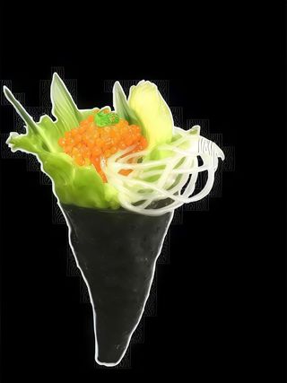 Gluten free - ikura temaki - 1 pezzo - uova di salmone, lattuga