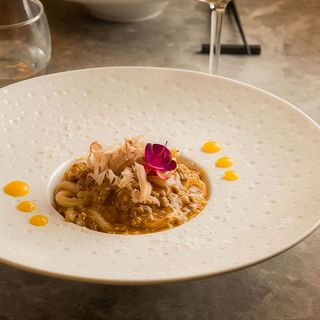 udon al ragù di anatra e katsuobushi
