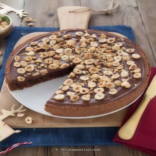 Torta al fondente con noci e nocciole intera