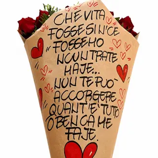 Fascio con dedica 7 rose