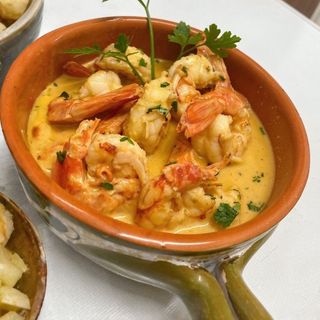 Camarones al coco con arroz +platano