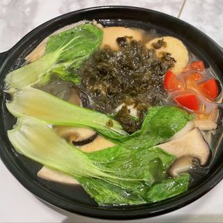 Scodella spaghetti soia maiale crauti verdure