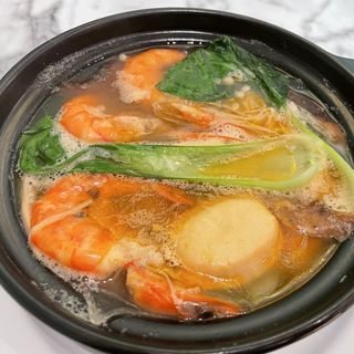 Scodella spaghetti soia verdure gamberoni