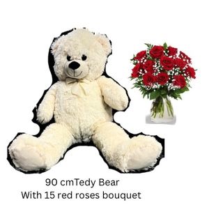 Red roses bouquet with big Tedy bear(90cm)