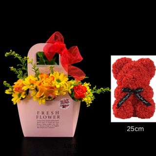 two Gift.Bouquet in bag and toy