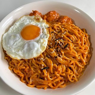 Hot flavor chicken ramen alla carbonara
